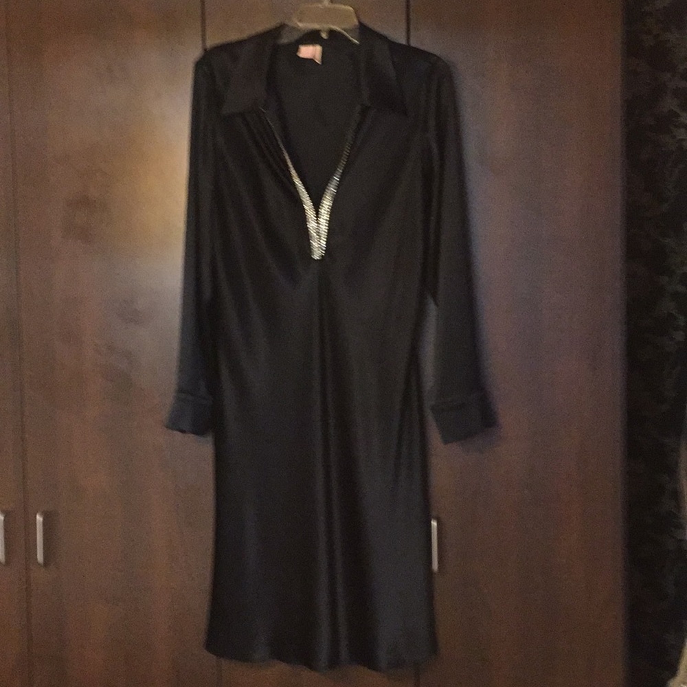 Black satin dress w/sequins